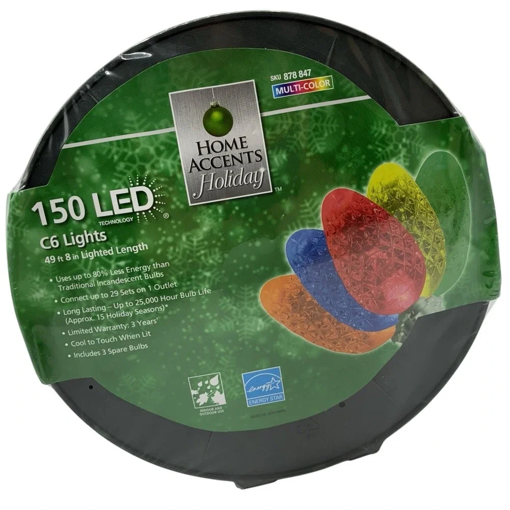 Home‎ Accents LED Lights 150 C6 Multi-Color Green Wire In A Roll 49.8 Ft Holiday